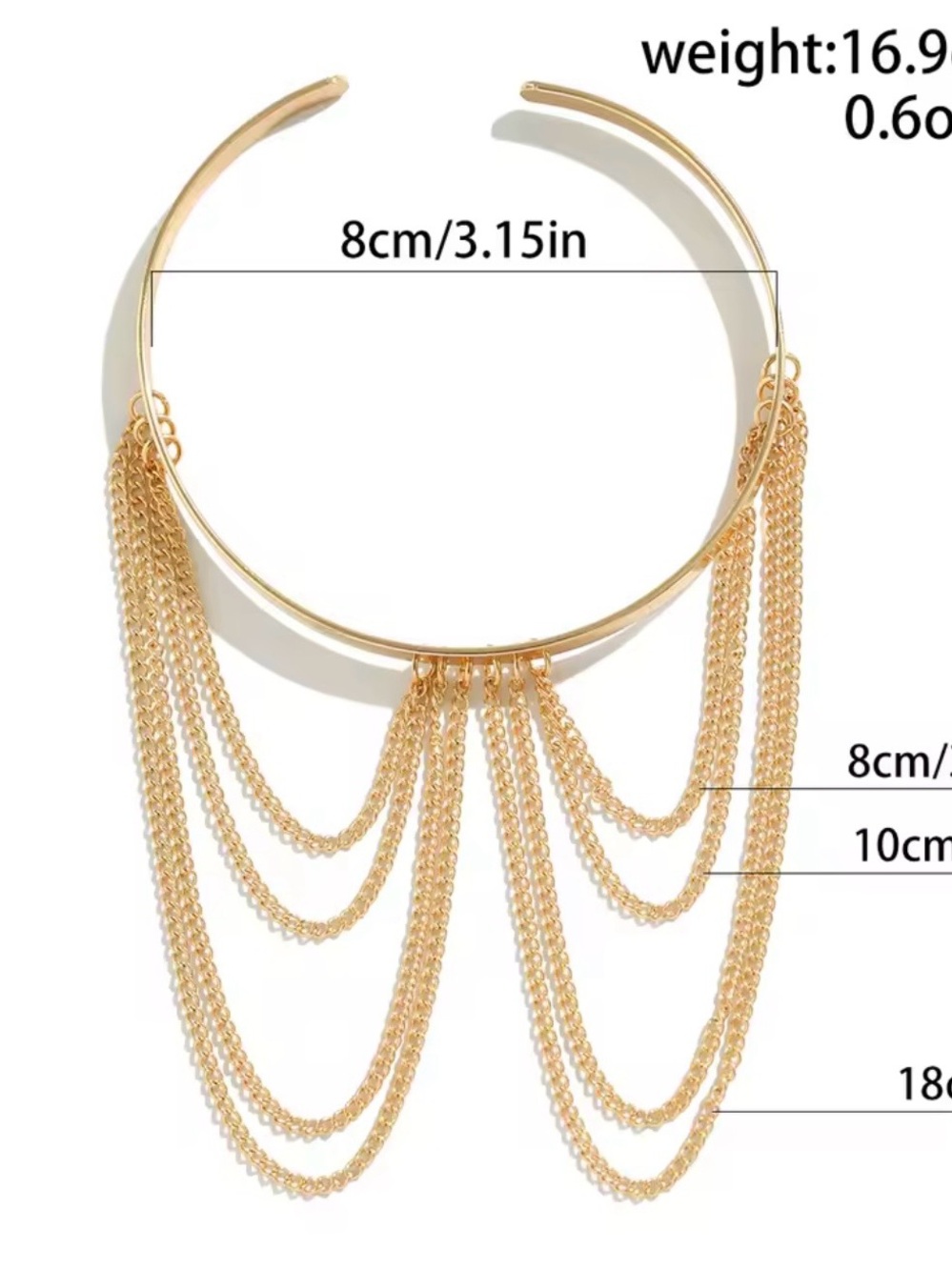 Gold Silver Arm Chain Cuff with Draped Chains - Picture 3 of 4
